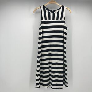 Ann Taylor LOFT Dress Womens XS Black White Stripe Sleeveless A Line Ponte Knit
